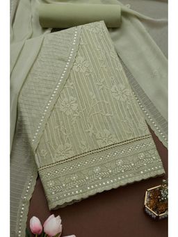 Soch - Women's Green Organza Embroidered Unstiched Dress Material with Sequins (Set of 3)