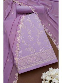 Soch - Women's Lavender Cotton Blend Embroidered Unstitch Dress Material with Sequins (Set of 3)