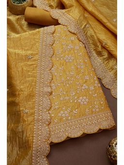 Soch - Women's Mustard Crushed Silk Embroidered Unstiched Dress Material (Set of 3)