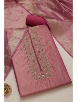 Soch - Women's Onion Pink Tissue Embroidered Unstiched Dress Material with Sequins (Set of 3)