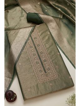 Soch - Women's Olive Tissue Embroidered Unstiched Dress Material with Sequins (Set of 3)