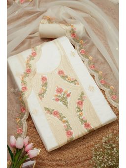 Soch - Women's Cream Glass Tissue Embroidered Unstiched Dress Material with Sequins (Set of 3)