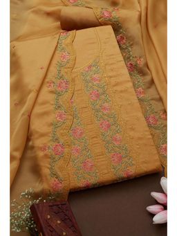 Soch - Women's Yellow Georgette Embroidered Unstiched Dress Material with Thread Work (Set of 3)