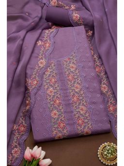 Soch - Women's Lavender Georgette Embroidered Unstiched Dress Material with Thread Work (Set of 3)