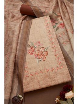 Soch - Women's Peach Tissue Floral Printed Unstiched Dress Material with Beads (Set of 3)