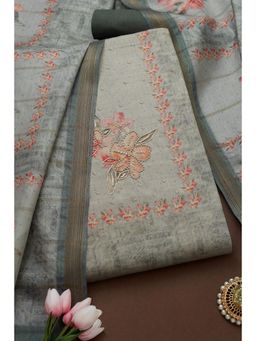 Soch - Women's Sap Grey Tissue Floral Printed Unstitch Dress Material with Beads (Set of 3)