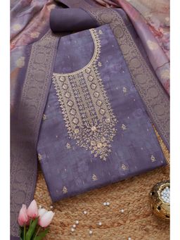 Soch - Women's Lavender Chanderi Floral Printed Unstitch Dress Material with Sequins (Set of 3)