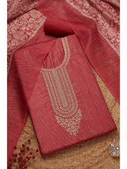 Soch - Women's Rust Chanderi Embroidered Unstiched Dress Material with Sequins (Set of 3)