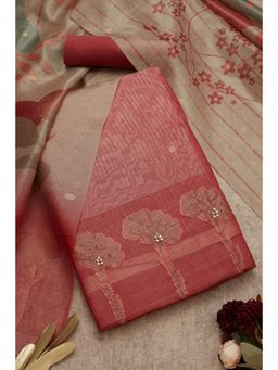 Soch - Women's Onion Pink Tissue Zari Woven Unstiched Dress Material with Zardozi (Set of 3)