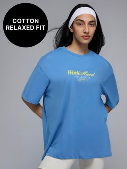 Kica - 100% Cotton Oversized Graphic T-Shirt for Casual, Travel & Everyday Lifestyle KIC038 Blue