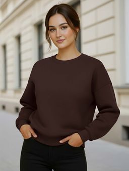 LEOTUDE - Brown Fleece Loose Casual Sweatshirt