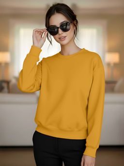LEOTUDE - Mustard Fleece Loose Casual Sweatshirt