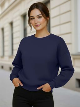 LEOTUDE - Navy Blue Fleece Loose Casual Sweatshirt