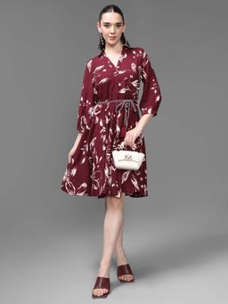 Kazo - Viscose Flared Casual Dress with Belt