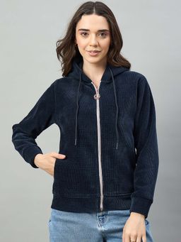 Duke - Navy Blue Cotton Fleece Regular Casual Hoodie