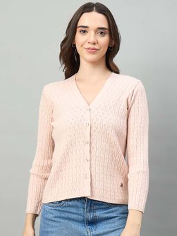 Duke - Pink Acrylic Blend Slim Casual Cardigan