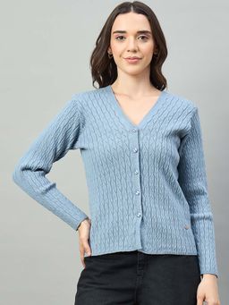 Duke - Blue Acrylic Blend Slim Casual Cardigan