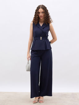 Styli - Women Solid Navy Blue Co-Ord (Set of 3)