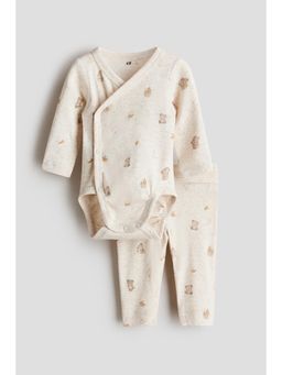 H&M - Girls Beige 2-Piece Bodysuit And Leggings Set