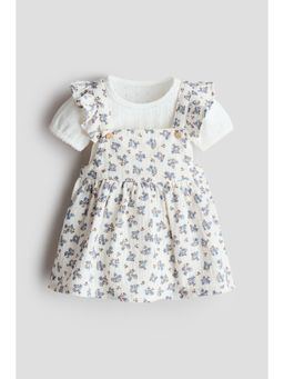 H&M - Girls White Printed Cotton Muslin Dress