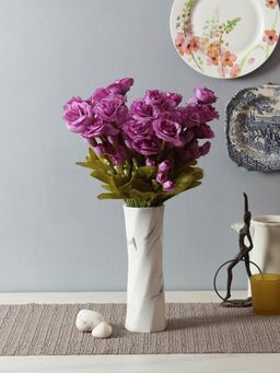 Fourwalls - Artificial Decorations Rose Flower Bunch for Home Decor (38 cm Tall, Set of 3, Purple)