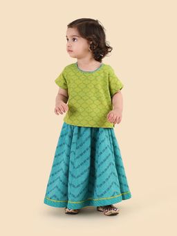 Fabindia - Teal Cotton Hand Block Printed Lehenga With Choli