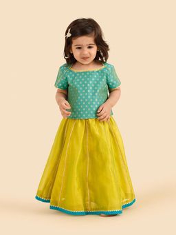Fabindia - Teal Cotton Silk Blend Lehenga With Choli