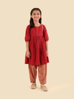 Fabindia - Maroon Cotton Kalamkari Printed Kurta & Salwar Pant