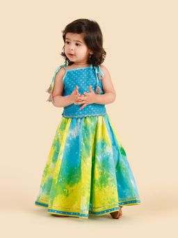 Fabindia - Teal Cotton Tie And Dye Lehenga With Choli