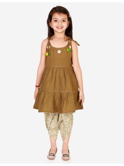 Superminis - Cotton Sleeveless Kurti With Dhoti Green