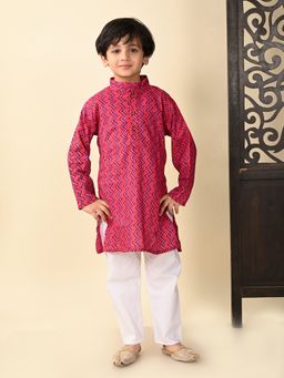 Superminis - Boys Cotton Full Sleeves Printed Kurta And Pyjama Pink