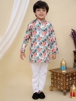 Superminis - Boys Cotton Printed Full Sleeves Kurta With Pyjama Wear Multi-Color