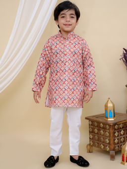 Superminis - Boys Cotton Printed Full Sleeves Kurta With Pyjama Multi-Color
