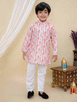 Superminis - Boys Cotton Printed Full Sleeves Kurta With Pyjama Pink