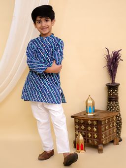 Superminis - Boys Cotton Printed Full Sleeves Kurta With Pyjama Blue