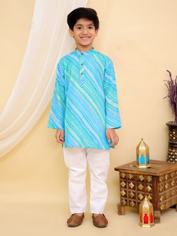 Superminis - Boys Cotton Printed Full Sleeves Kurta With Pyjama Green