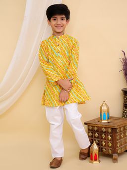 Superminis - Boys Cotton Printed Full Sleeves Kurta With Pyjama Mustard