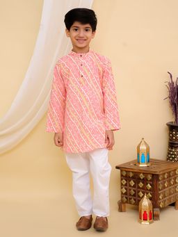 Superminis - Boys Cotton Printed Full Sleeves Kurta With Pyjama Pink
