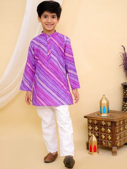Superminis - Boys Cotton Printed Full Sleeves Kurta With Pyjama Purple
