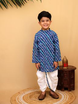 Superminis - Boys Cotton Printted Kurta With Dhoti Blue