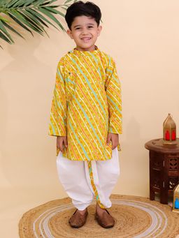 Superminis - Boys Cotton Printted Kurta With Dhoti Mustard