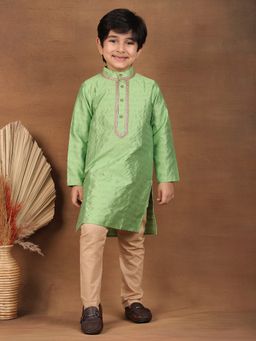 Superminis - Boys Cotton Printed Kurta With Pyjama Green