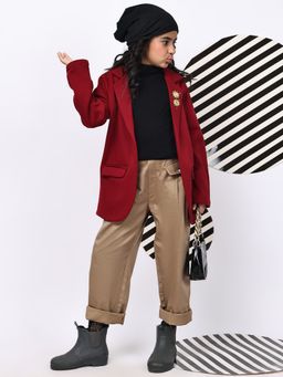 BaawRi - Girls Red Soft Winter Jacket With Floral & Star Detailing On Lapel