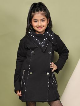 BaawRi - Girls Fleece Black Winter Coat With Piping Silver Buttons And Zipper Details