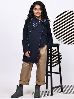 BaawRi - Girls Fleece Coat With Piping Silver Buttons And Zipper Details