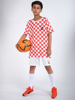 UMILDO - Umido Kids Football Activewears Red White Checkered Sports T-Shirt Shorts