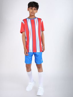 UMILDO - Umido Kids Football Activewears Red Blue Striped Sports T-Shirt Shorts