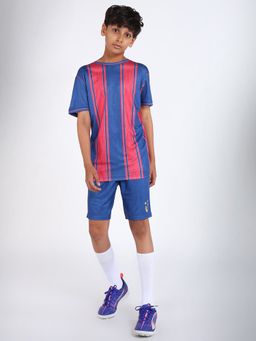 UMILDO - Umido Kids Football Activewears Red Blue Striped Sports T-Shirt Shorts