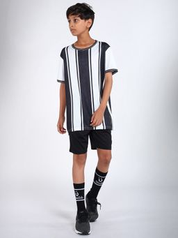 UMILDO - Umido Kids Football Activewears Black White Striped Sports T-Shirt Shorts