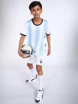UMILDO - Umido Kids Football Activewears Blue White Striped Sports T-Shirt Shorts